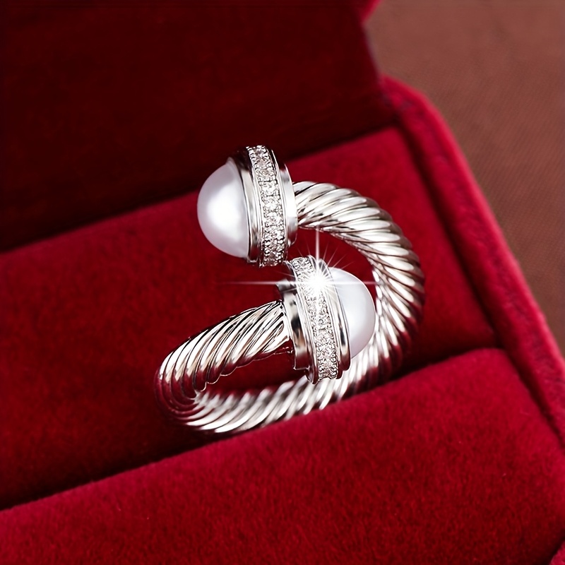 Adjustable Open Ring for Women Geometric Zirconia Platinum Plated Copper